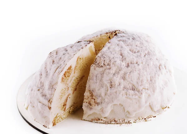 White Mousse Cake White Plate — Zdjęcie stockowe