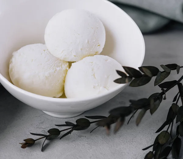 Vanilla Ice Cream Scoops Bowl — Stock Fotó