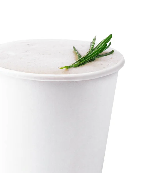 Coffee Latte Decorated Rosemary Sprig — Photo