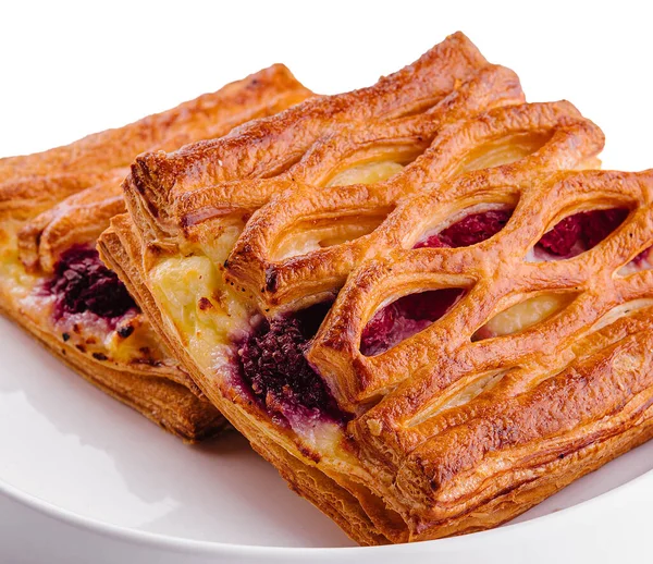 stock image Delicious puff pastry with raspberry jam