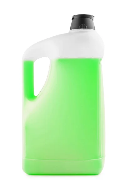 Witte Plastic Fles Met Groene Vloeistof Een Zwarte Dop — Stockfoto