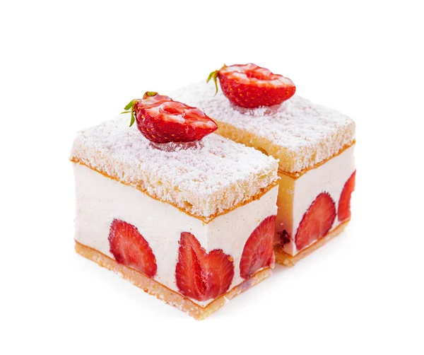 Piece Cheese Cake Mascarpone Fresh Strawberries — Stockfoto