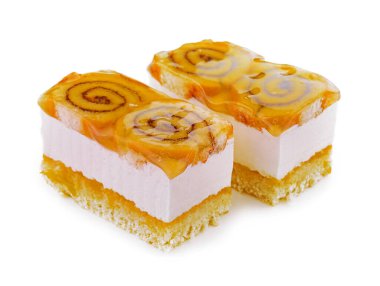 two slices cheese cake with jellied layer
