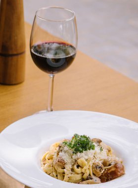 Delicious pasta with mushrooms and cheese