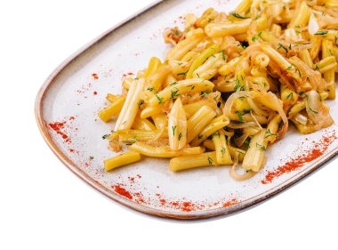 Delicious pasta with parsley and onions