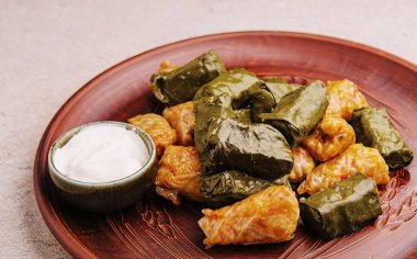 dolma cabbage rolls grape leaves filling close up