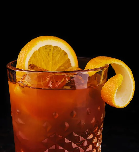 Old Fashioned Cocktail Ice Orange Peel — Zdjęcie stockowe