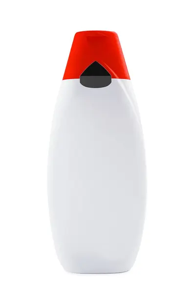 Белая Бутылка Шампуня Гель Душа Красной Кепкой — стоковое фото