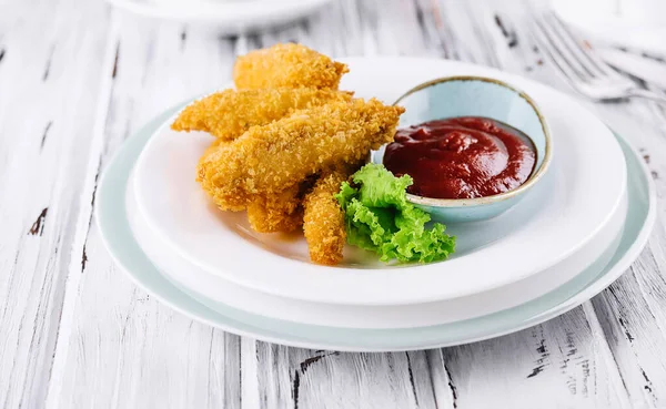 Fried Chicken Nuggets Ketchup Plate — Zdjęcie stockowe