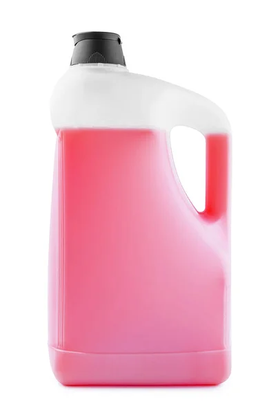 Белая Пластиковая Бутылка Розовой Жидкостью Черной Шапкой — стоковое фото