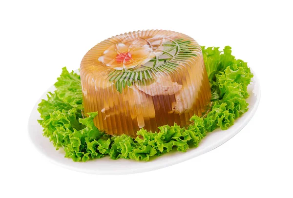 Cold Appetizer Portioned Jelly Pork Beef Chicken Plate — Stock Photo, Image