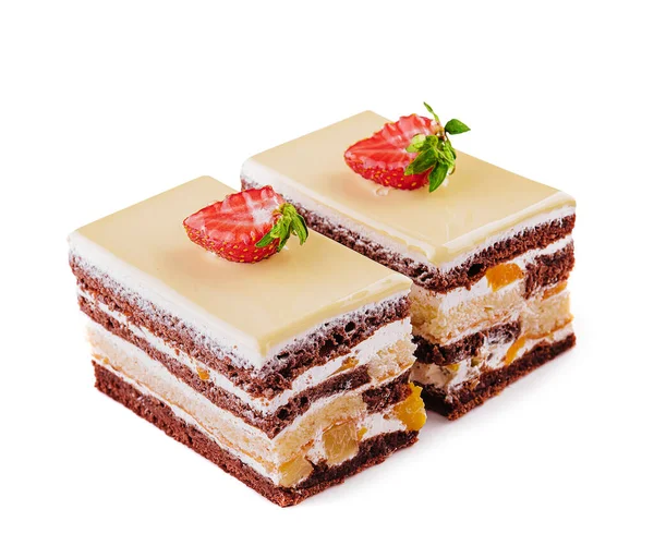 Two Pieces Multi Layered Cocoa Sponge Cake — Stockfoto