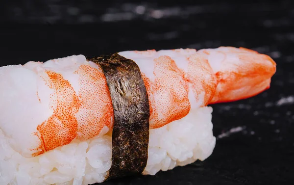 Japanese Nigiri Ebi Sushi Black Tiger Shrimp Rice — Foto de Stock