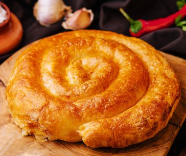 Whole homemade baked traditional Greek cheese pie