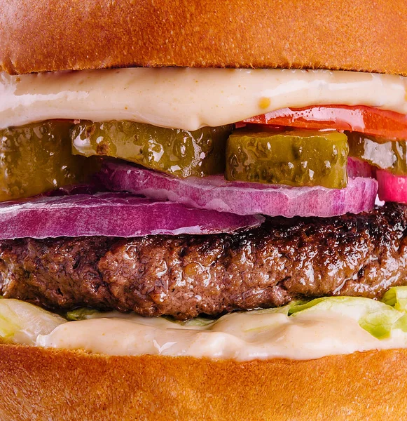 Lekker Smakelijk Hamburger Cheeseburger Closeup — Stockfoto