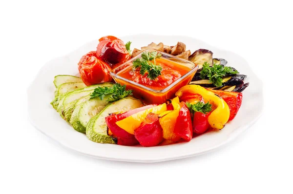 Légumes Colorés Grillés Sur Plaque Blanche — Photo