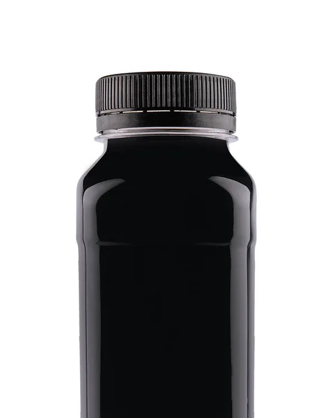 Czarna Plastikowa Butelka Izolowana Białym Tle — Zdjęcie stockowe