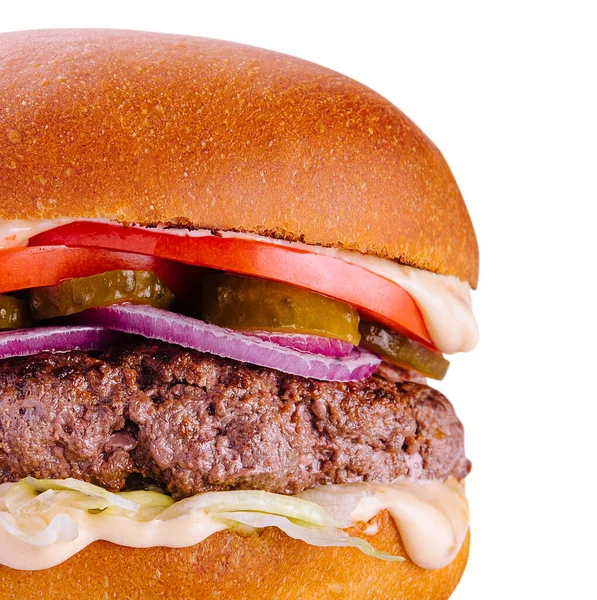 Lekkere Amerikaanse Grill Hamburger Geïsoleerd Witte — Stockfoto