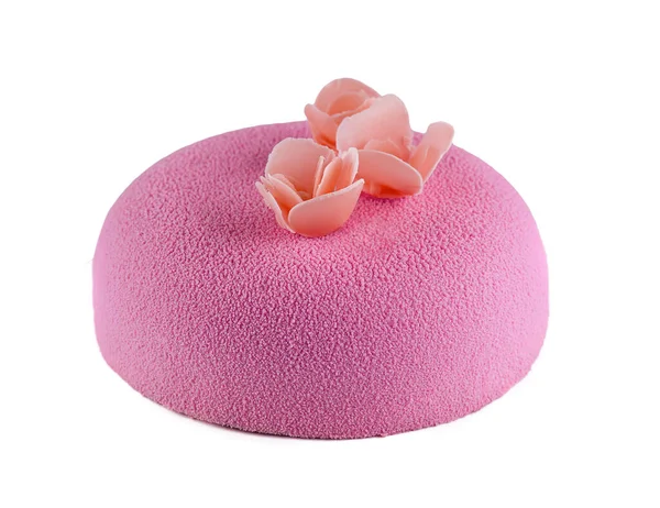 Pink Mousse Cake White Plate — 图库照片