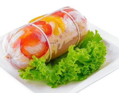 Meat jelly or brawn on white plate