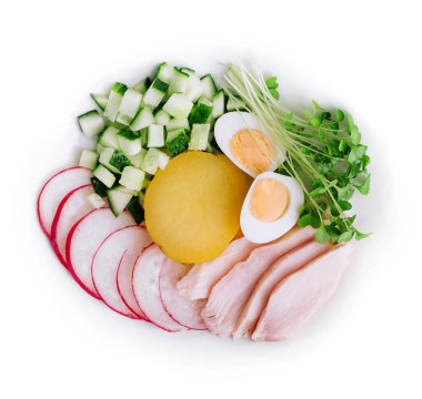 okroshka soup with salad top view