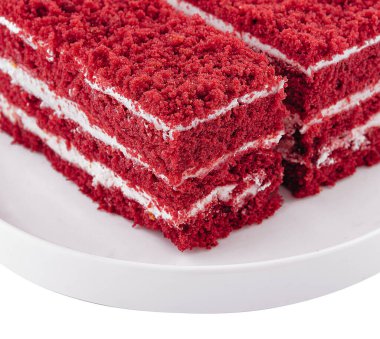 two slices red velvet cake on plate