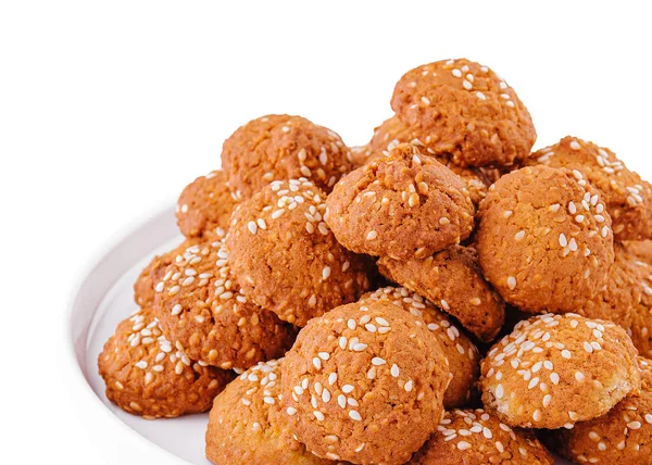 Sweet Cookies Sesame Seeds Plate —  Fotos de Stock