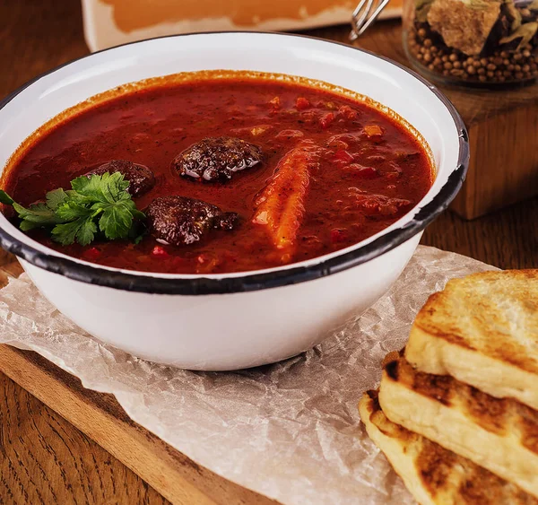 Traditional Mexican Red Pozole Soup Bowl — 스톡 사진