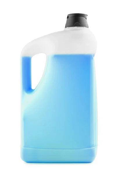 Witte Plastic Fles Met Blauwe Vloeistof Een Zwarte Dop — Stockfoto