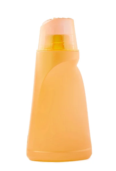 Detergente Lavandería Botella Plástico Amarillo Aislado Sobre Fondo Blanco — Foto de Stock