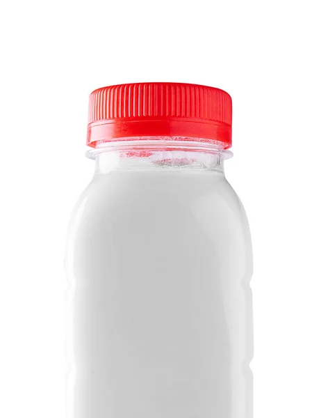 Vit Plast Yoghurt Flaska Med Rött Lock Stängd — Stockfoto
