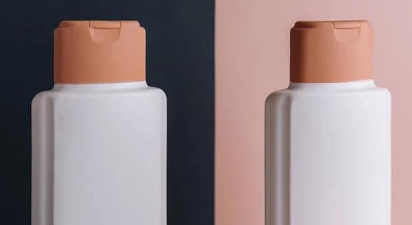 Two Cosmetic Bottles Different Backgrounds — Fotografia de Stock