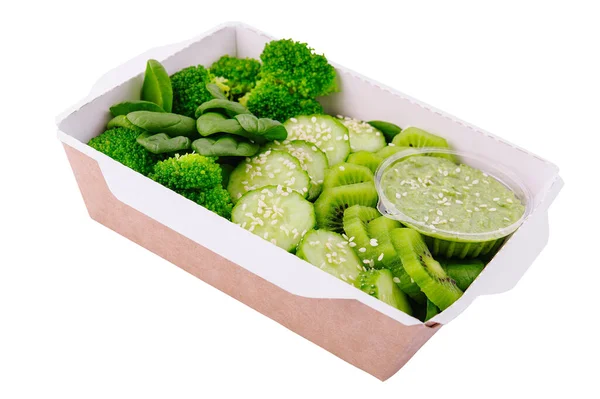 Juego Verde Verduras Frutas Una Caja Cartón — Foto de Stock
