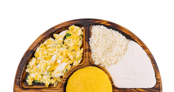 Porridge Corn Flour Served Eggs Fish Brynza Sour Cream Garlic —  Fotos de Stock