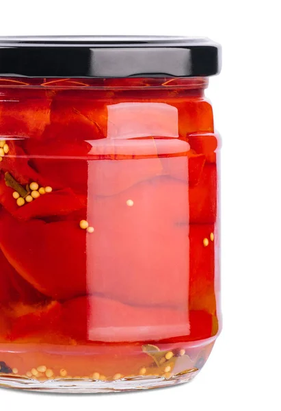 Cabai Merah Manis Dalam Botol Kaca Diisolasi Pada Latar Belakang — Stok Foto