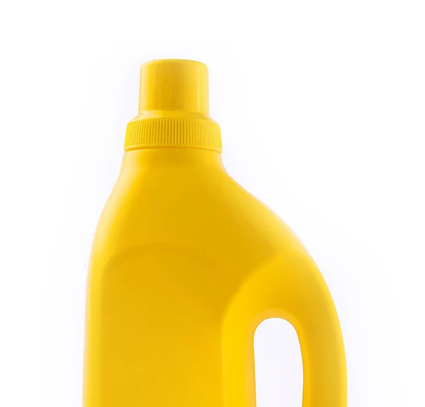 Žlutá Plastová Láhev Čisticího Prostředku Izolovaných Bílém Pozadí — Stock fotografie