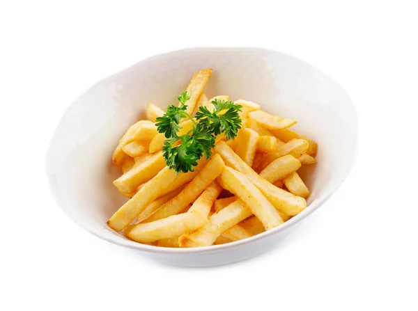 Välsmakande Stekt Potatis Pommes Frites Vit Plåt — Stockfoto