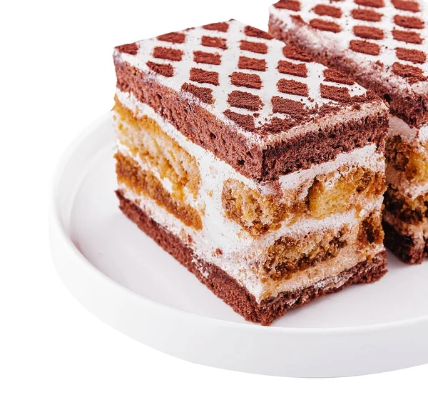 Two Pieces Multi Layered Cocoa Sponge Cake — Fotografie, imagine de stoc