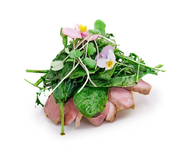 Gourmet Duck Breast Filet Basil Salad Rechtenvrije Stockfoto's