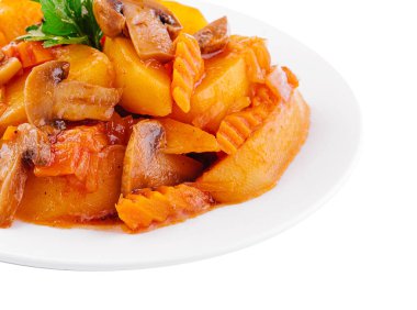 boiled potato with mushrooms and parsley