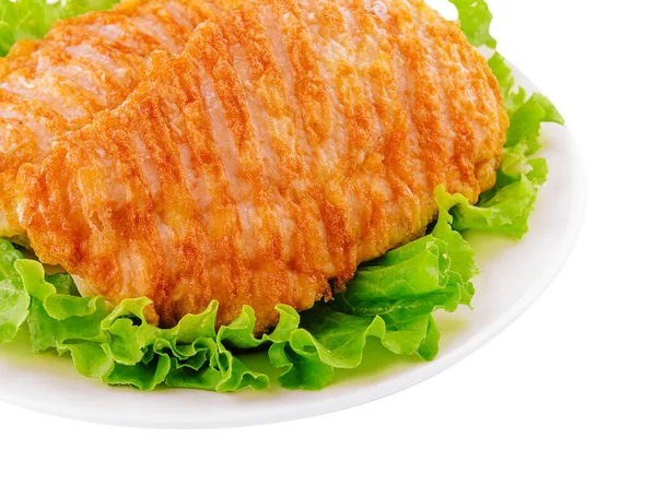 Fried Chicken Chop White Plate — Φωτογραφία Αρχείου