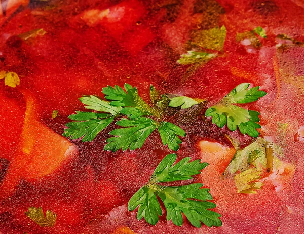 Ukrainische Rote Borschtsch Suppe Aus Nächster Nähe — Stockfoto