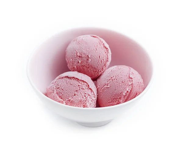 Raspberry Ice Cream White Bowl Isolated — Stock Photo, Image