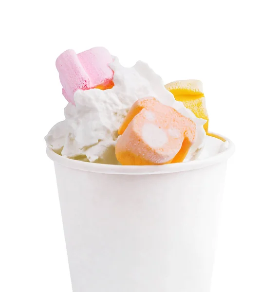 Cup Hot Cocoa Marshmallows Isolated White — Fotografia de Stock