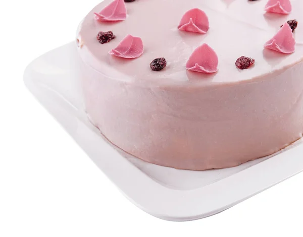 アイシングシュガーバラで装飾されたかなりピンクのケーキ — ストック写真