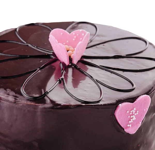 白で隔離されたチョコレートアイシングのケーキ — ストック写真