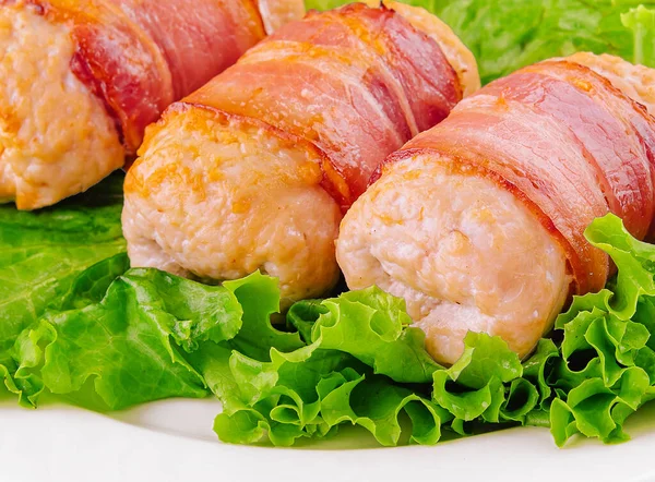 Pork Cutlets Wrapped Bacon White — Fotografia de Stock
