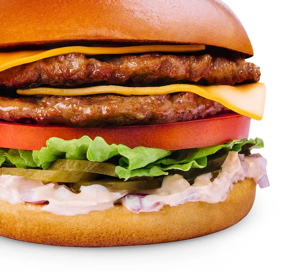 Beyaz Arka Planda Izole Edilmiş Taze Lezzetli Burger — Stok fotoğraf