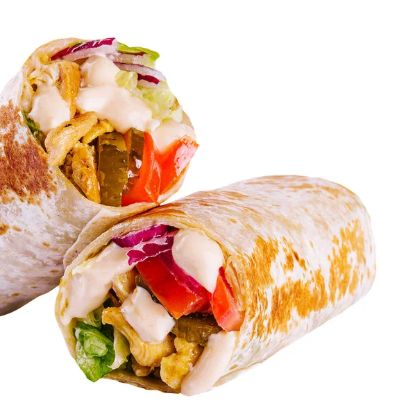 Shawarma Sendvič Izolované Bílém Pozadí — Stock fotografie