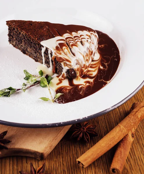 Piece Chocolate Brownie Cake Top View — Foto de Stock